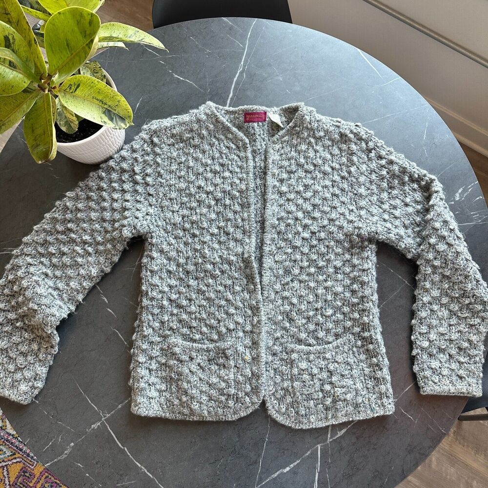 Womens Harrington Square Wool-Blend Bubble Knit Open Cardigan Medium Grey